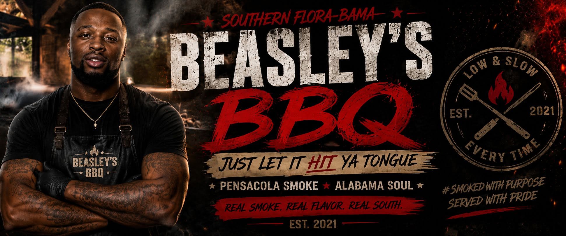 Beasley's BBQ owner portrait and brand artwork